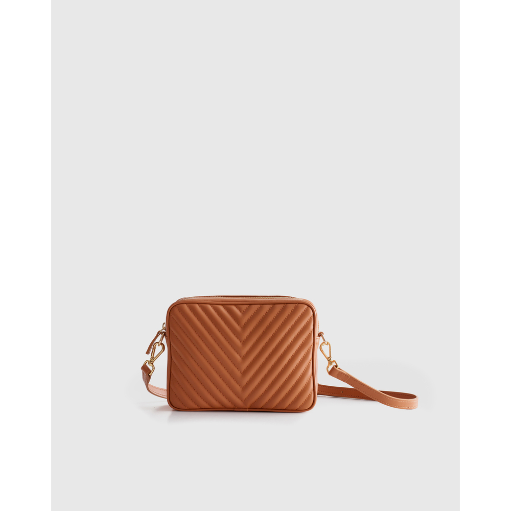 Quince Quilted Crossbody Bag in Cognac Brown